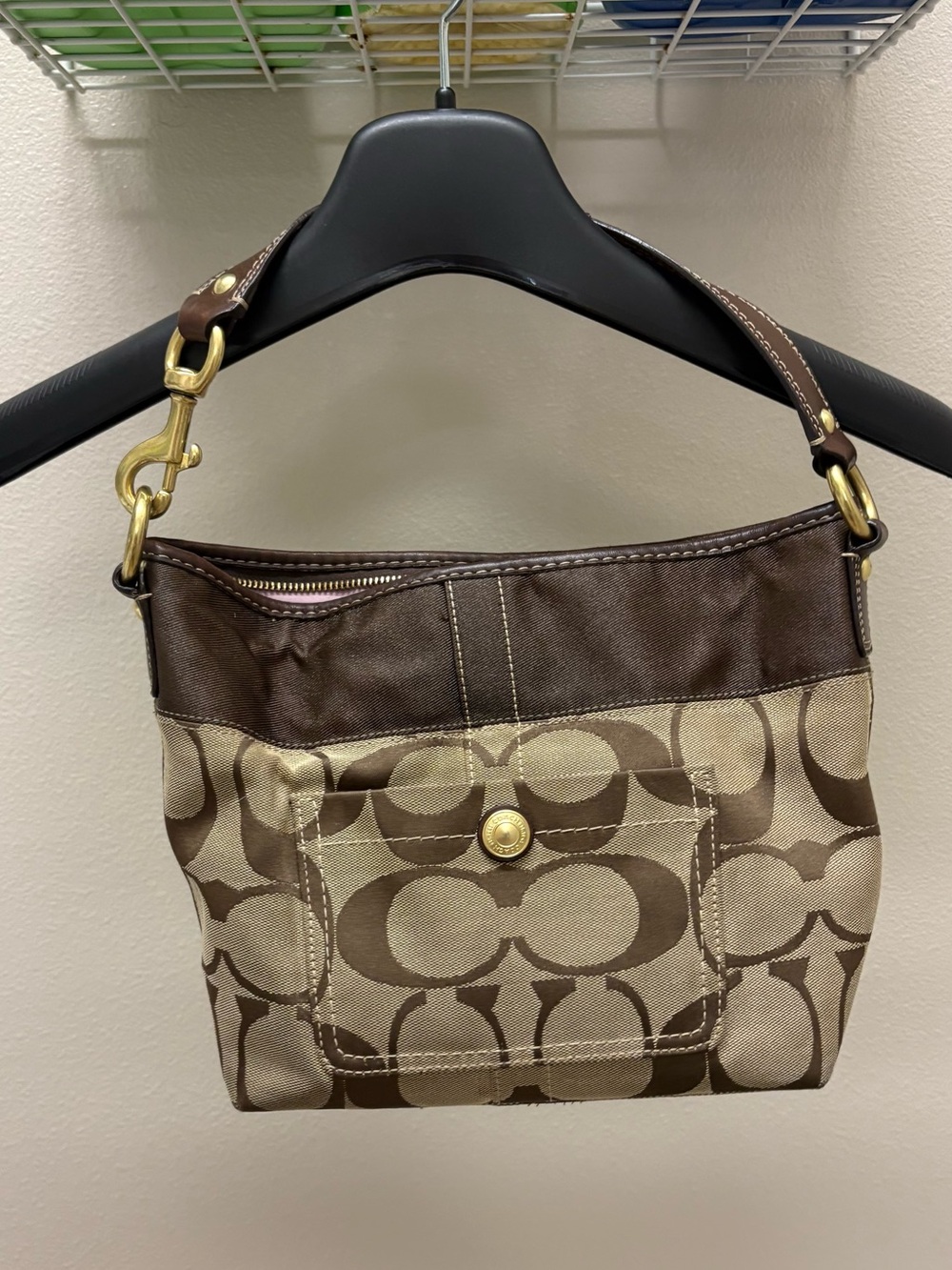 Coach Carly Hobo Tan and Brown Signature Canvas Shoulder Bag
